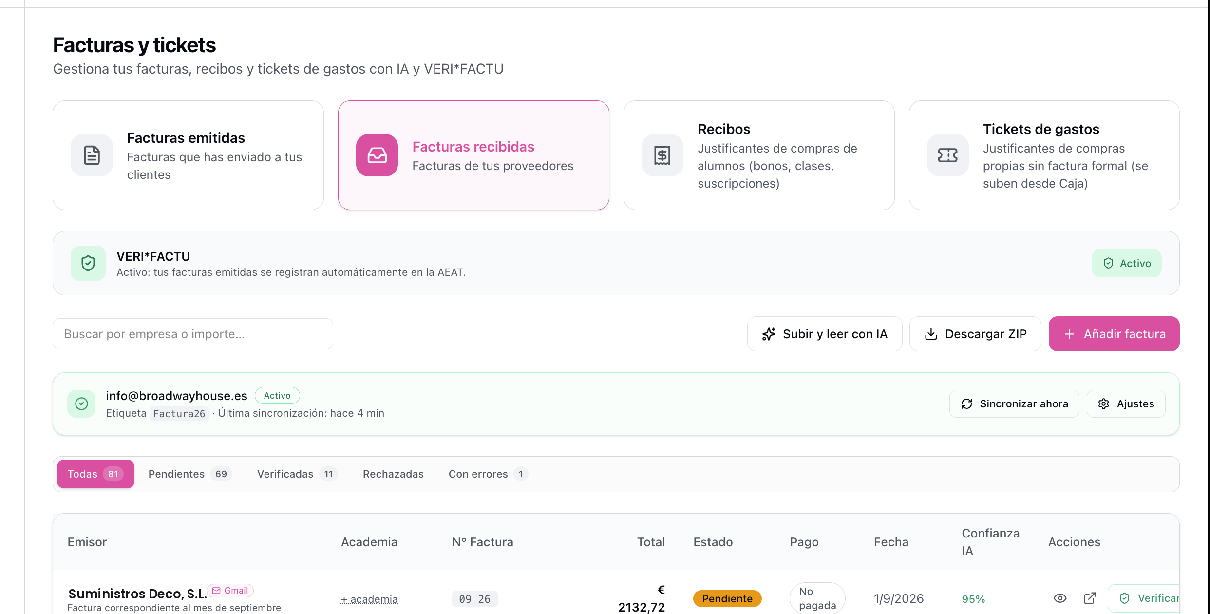 Módulo de contabilidad con escaneo de facturas